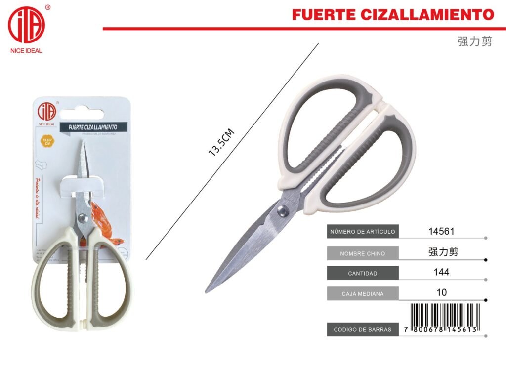 Tijeras de cocina pequeñas multiuso con hojas metálicas y agarre antideslizante