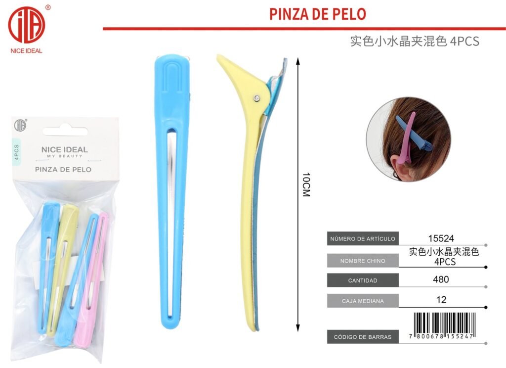 MEZCLA DE COLOR SÓLIDO CON CLIP DE CRISTAL PEQUEÑO. 4 PCS