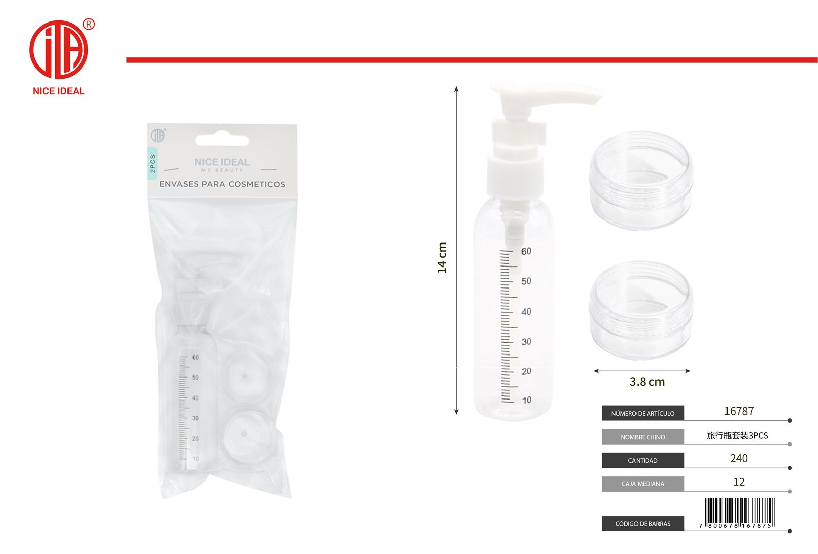 JUEGO DE BOTELLAS DE VIAJE 3PCS 60ML 10G *2PCS