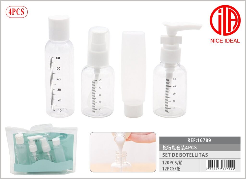 JUEGO DE BOTELLAS DE VIAJE 4PCS 60ML 50ML 50ML