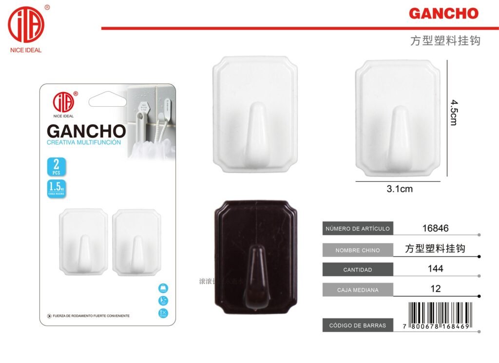 GANCHO CUADRADO DE PLáSTICO / 2 PIEZAS / 2PCS