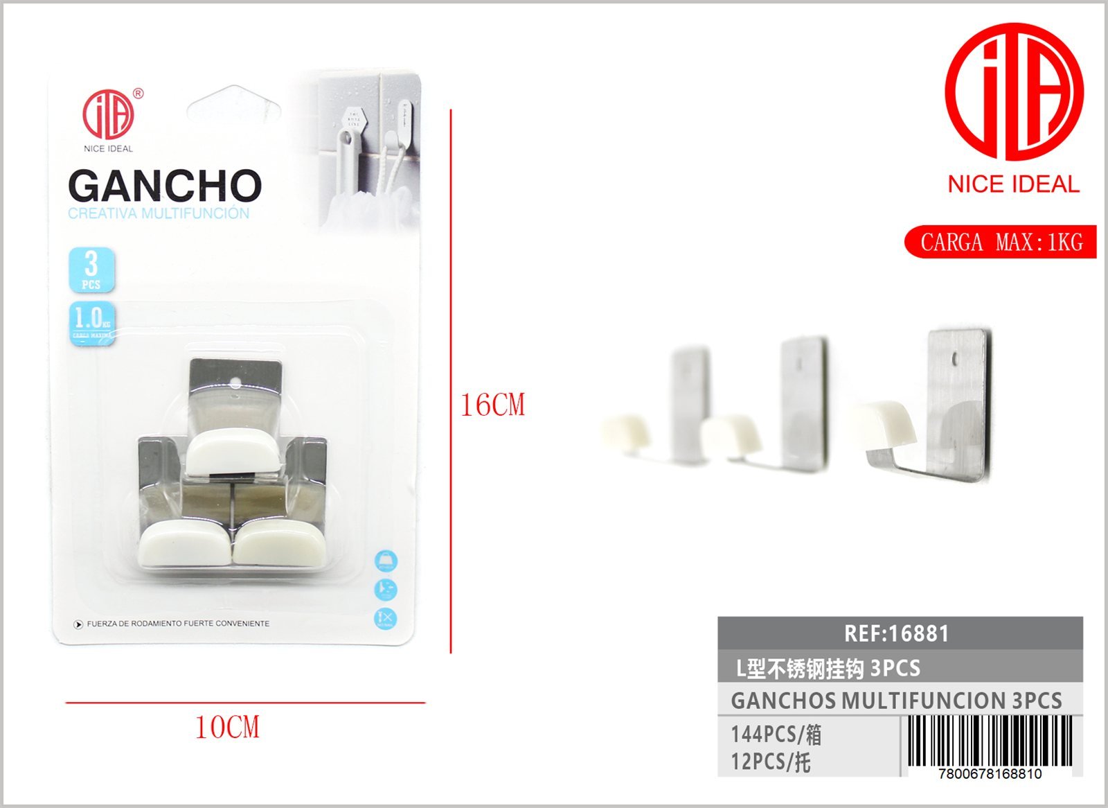 GANCHO DE ACERO INOXIDABLE EN FORMA DE L 3PCS L 3PCS