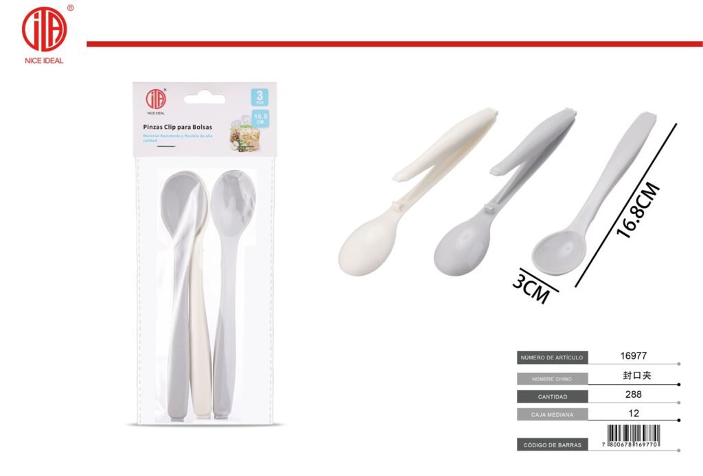 Set de 3 pinzas para bolsas con extremo tipo cuchara de 16,8 cm