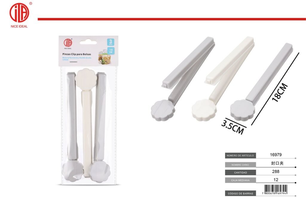 Set de 3 pinzas para bolsas con diseño de flor de 18 cm