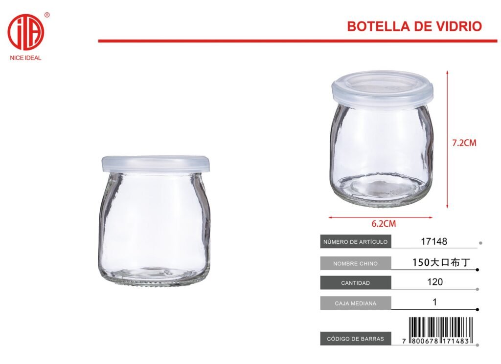 Frasco de vidrio con tapa plástica de 7,2 cm