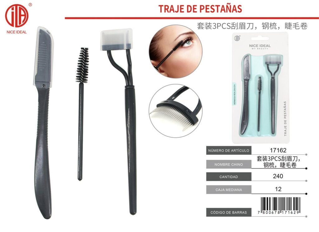 JUEGO DE MAQUINILLA DE AFEITAR PARA CEJAS 3PCS PEINE DE ACERO RIZADOR DE PESTA AS 3PCS
