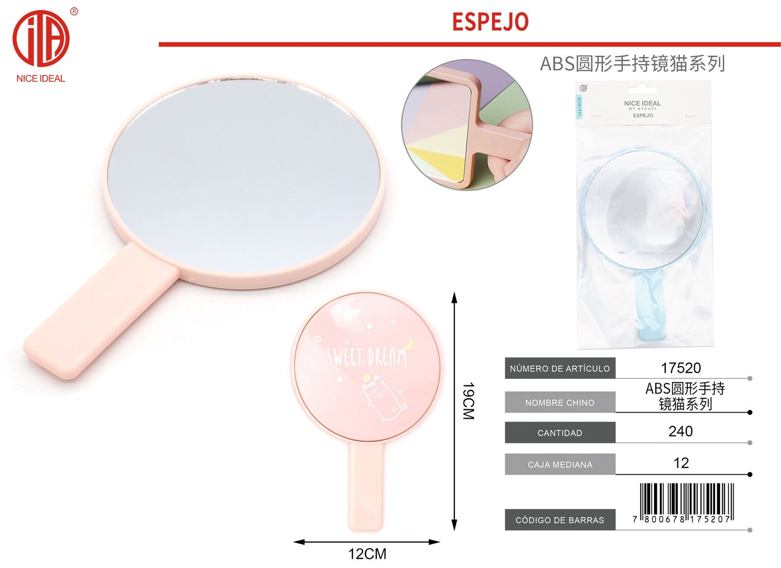 ESPEJO DE MANO REDONDO ABS SERIE CAT ABS