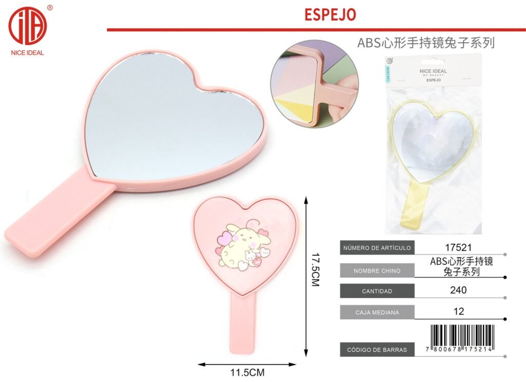 ESPEJO DE MANO ABS EN FORMA DE CORAZóN SERIE CONEJO ABS