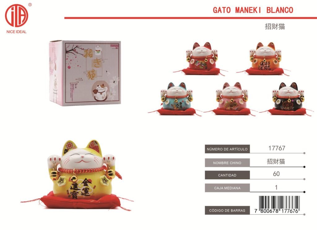 Gato de la suerte Maneki Neko con cojín