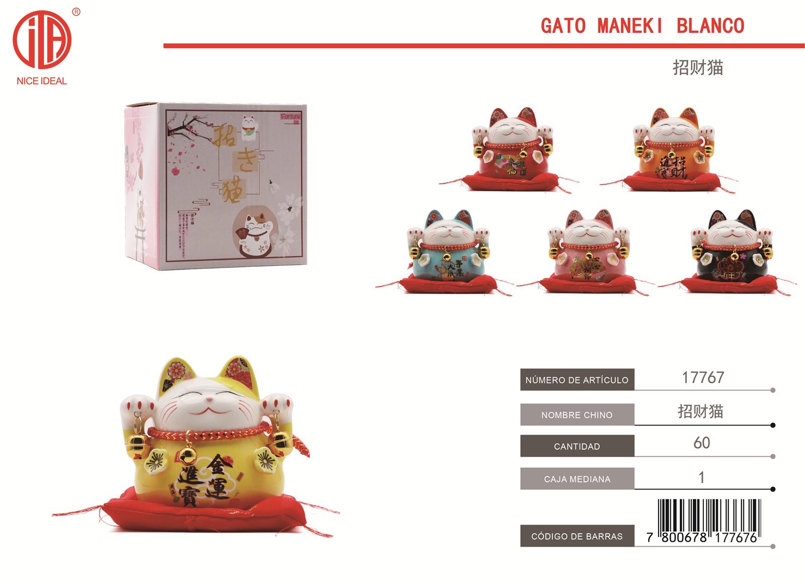 Gato de la suerte Maneki Neko con cojín