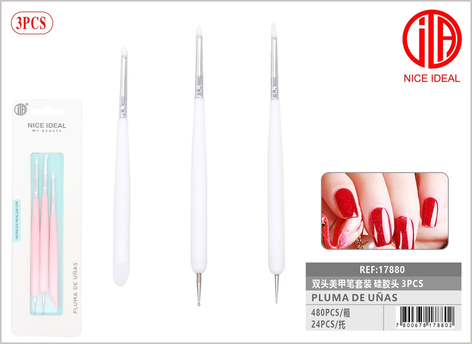 TRAJE DE LáPIZ DE MANICURA DE DOBLE CABEZA 3PCS