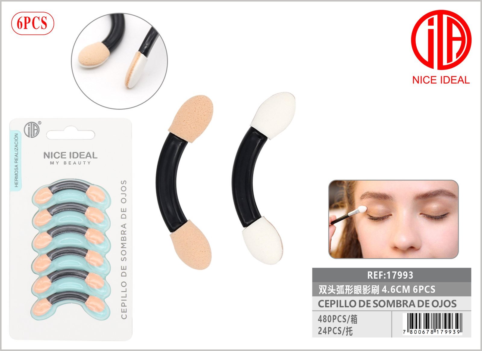 PINCEL DE SOMBRA DE OJOS DOBLE CABEZA 4.6CM 6PCS