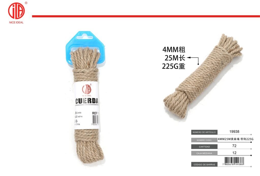 CUERDA DE YUTE CON GANCHO 4MM25M 225G