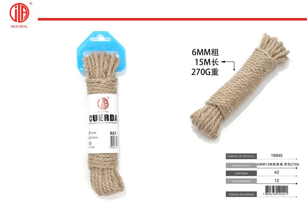 CUERDA DE YUTE CON GANCHO 6MM15M 270G
