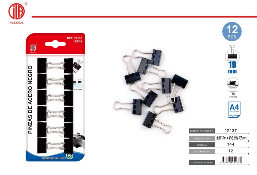 CLIP DE COLA LARGA NEGRA 2385 19MM 12PCS