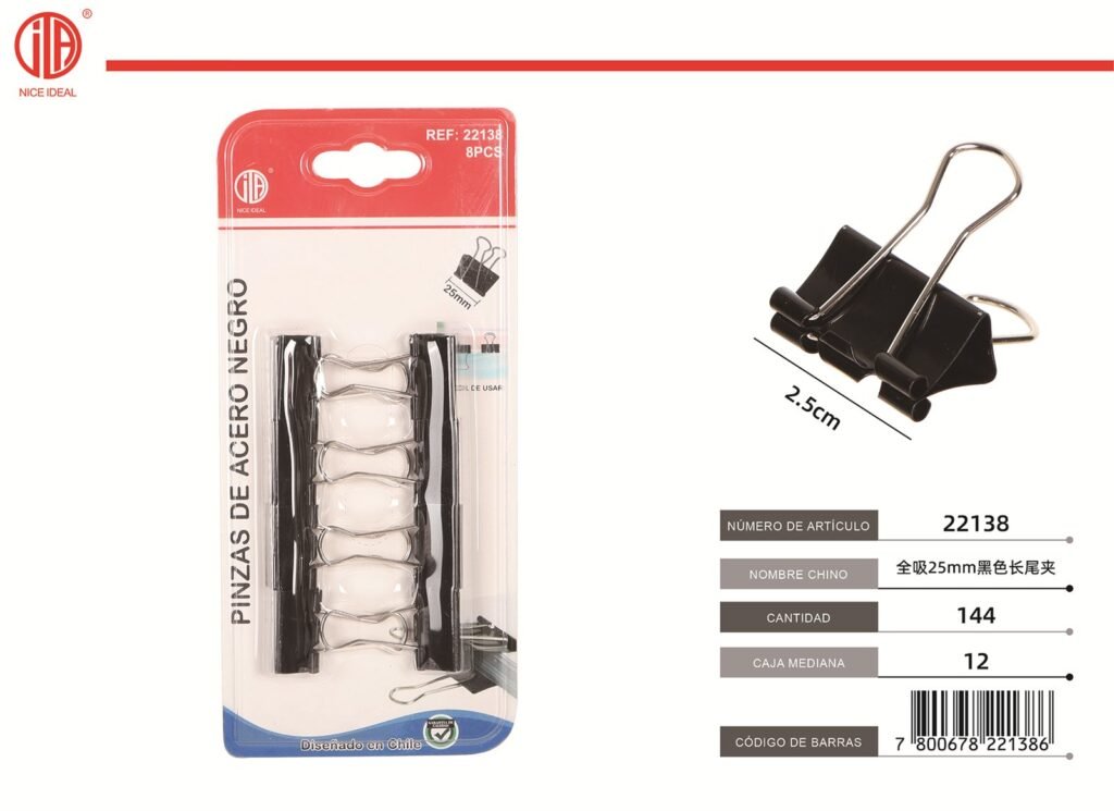 CLIP DE COLA LARGA NEGRA 2386 25MM 8PCS