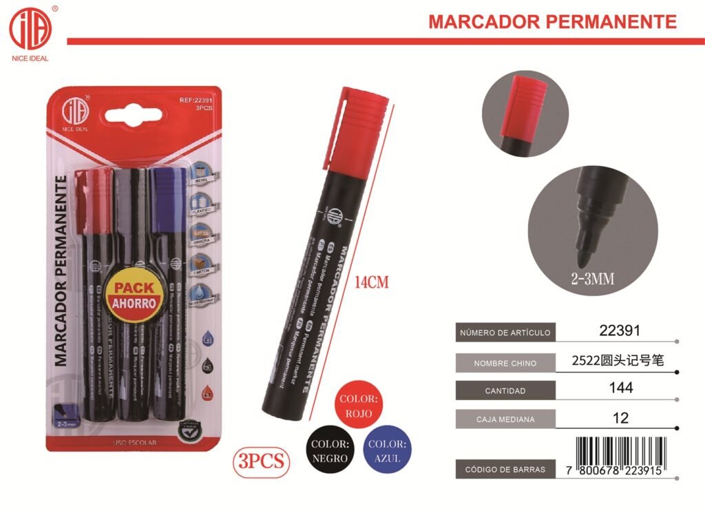 MARCADOR ROJO AZUL NEGRO 3 PIEZAS 3PCS