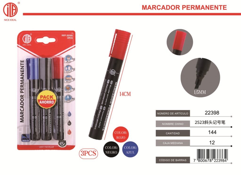 MARCADOR ROJO AZUL NEGRO 3 PIEZAS 3PCS