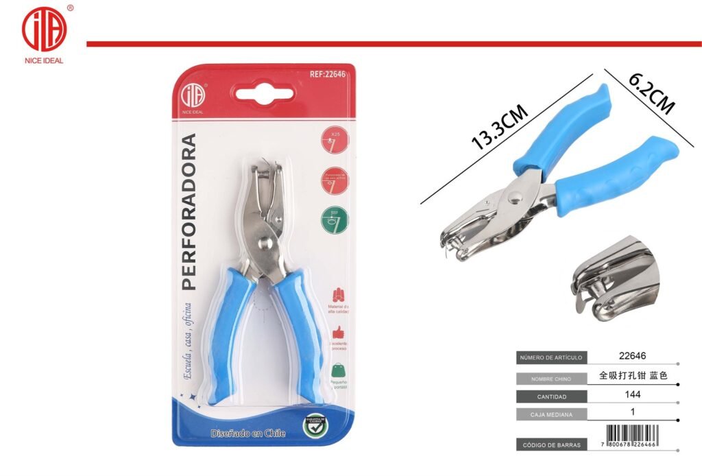 Perforadora manual de un orificio con mango azul de 13,3 cm