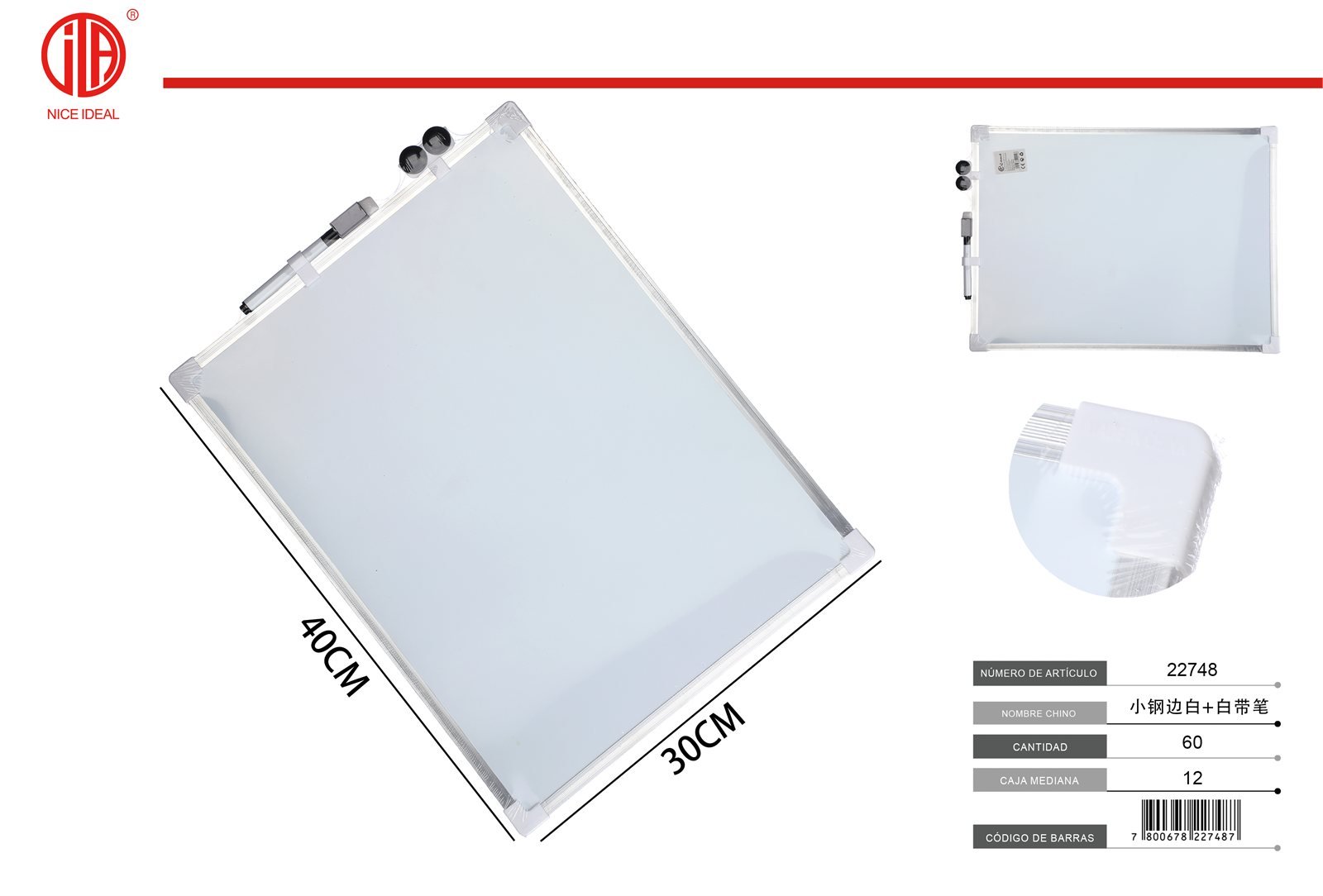 Pizarra blanca magnética de 30 x 40 cm con marcador