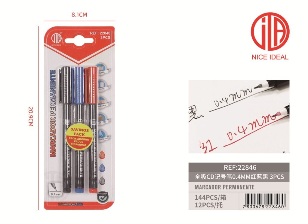 MARCADOR DE CD NEGRO AZUL ROJO DE SUCCIóN COMPLETA DE 0.4 MM 3 PIEZAS 0.4MM CD 3PCS