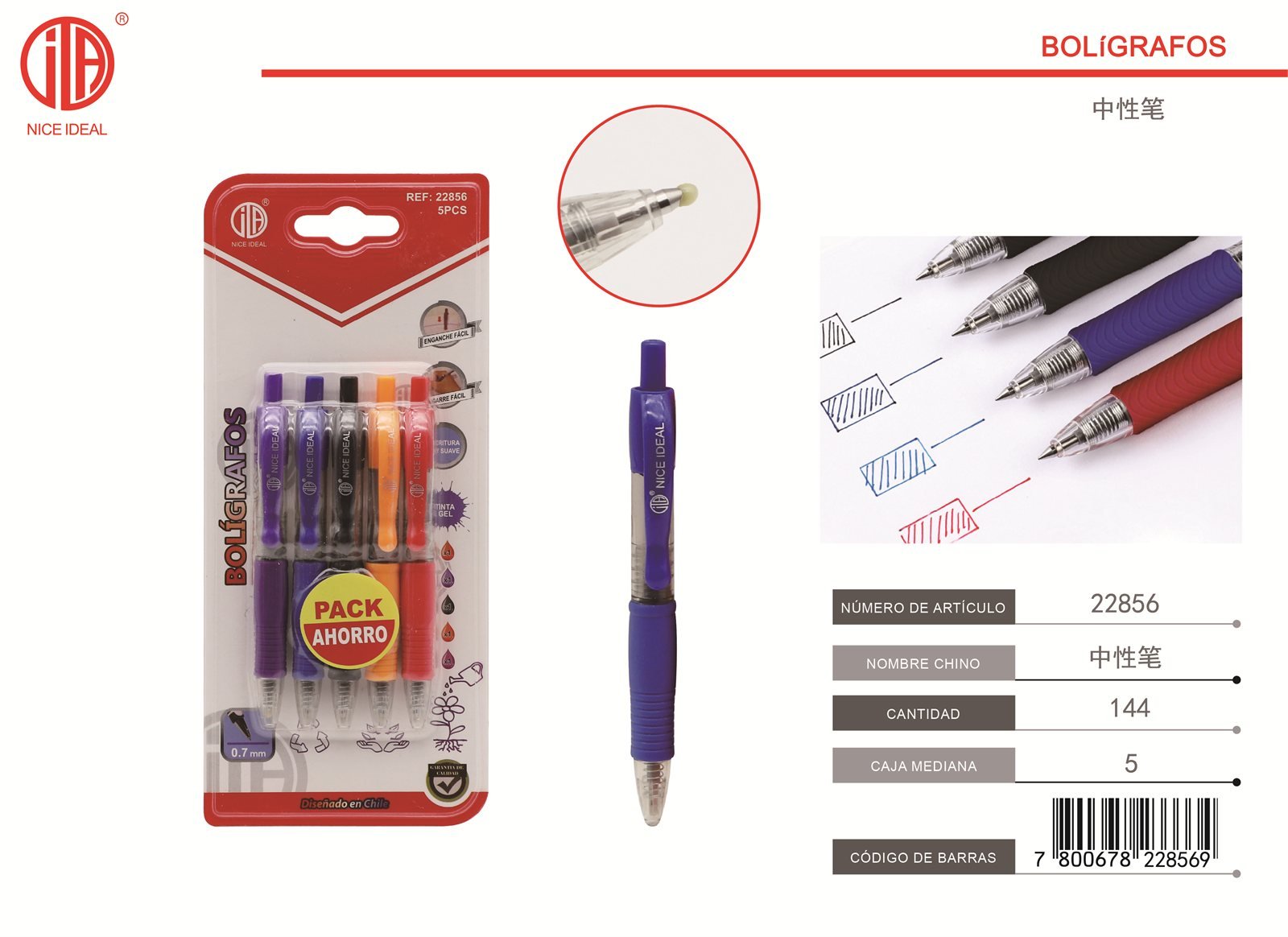 PLUMA NEUTRA DE ABSORCIóN COMPLETA 5 PCS NEGRO AZUL ROJO NARANJA Y PúRPURA 5PCS