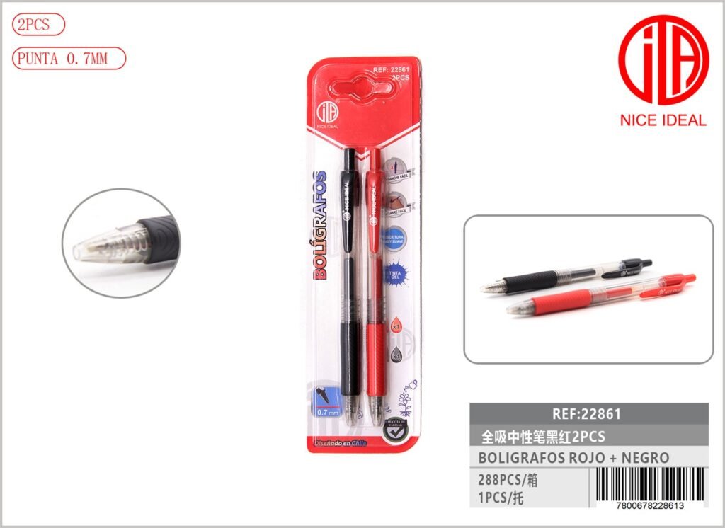 BOLíGRAFO DE GEL NEGRO ROJO 2 PIEZAS 2PCS