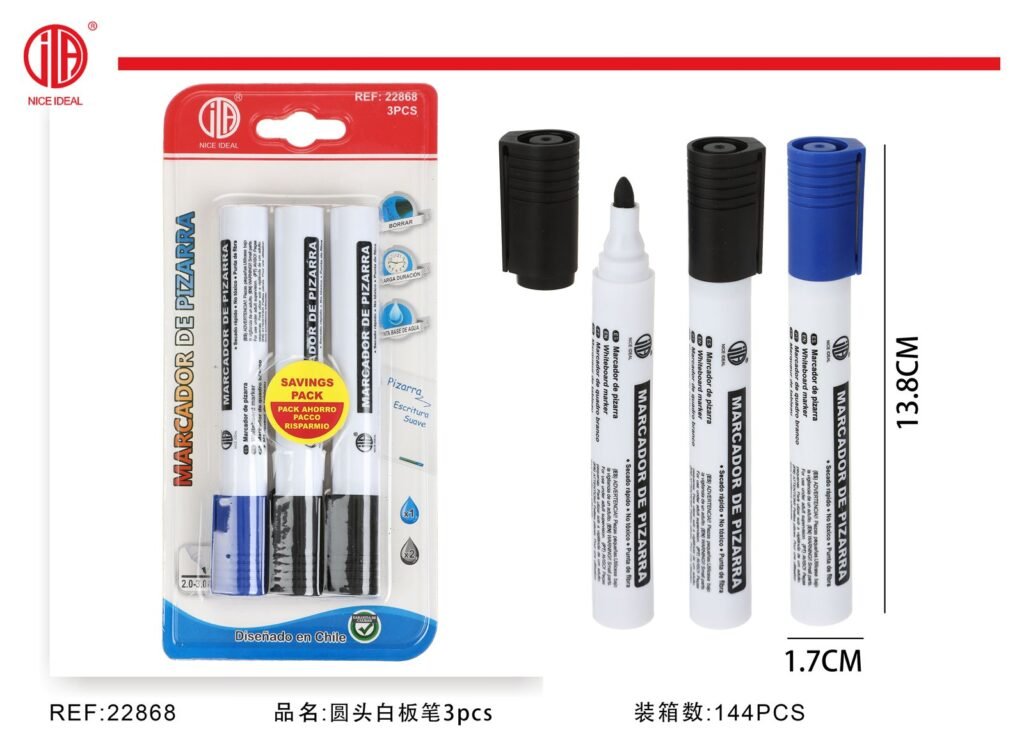 PLUMA DE PIZARRA BLANCA DE CABEZA REDONDA DE SUCCIóN COMPLETA 3PCS NEGRO 2 AZUL 1 3PCS 2 1