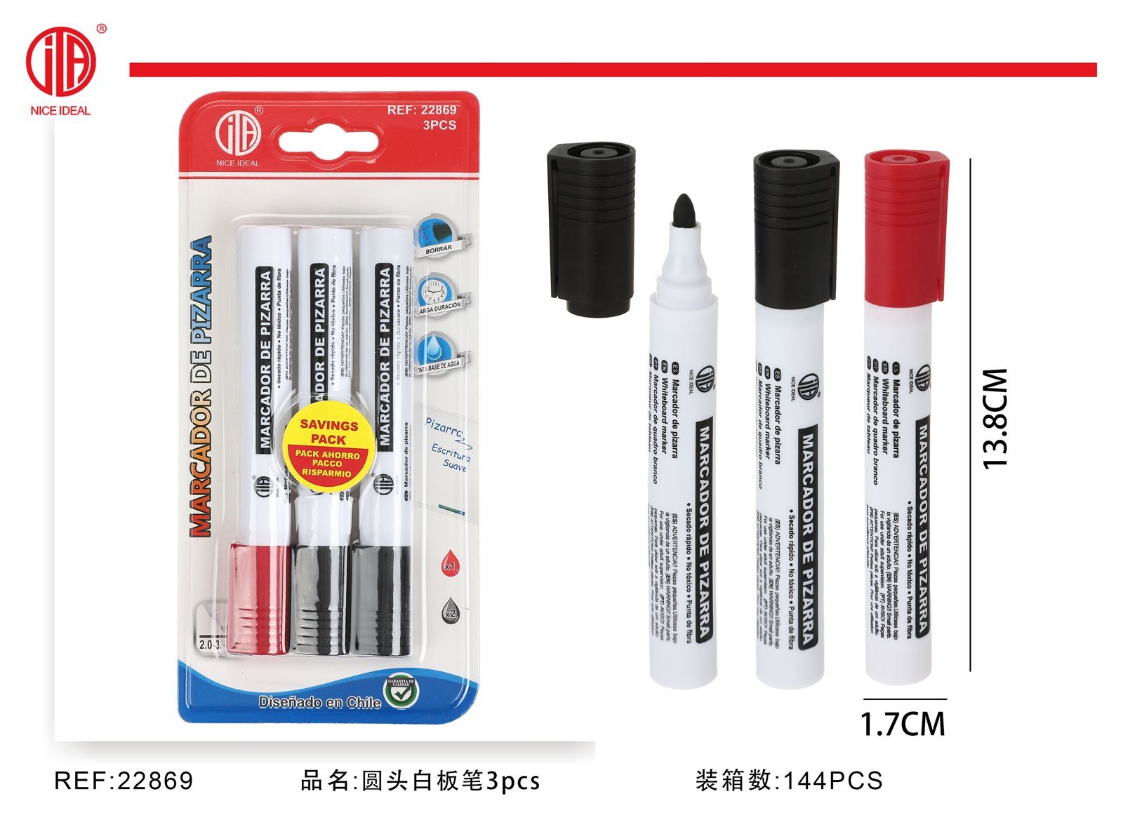 PLUMA DE PIZARRA BLANCA DE CABEZA REDONDA DE SUCCIóN COMPLETA 3PCS NEGRO 2 ROJO 1 3PCS 2 1