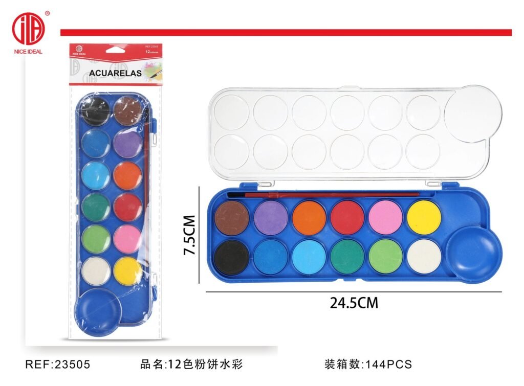 Set de acuarelas de 12 colores con paleta