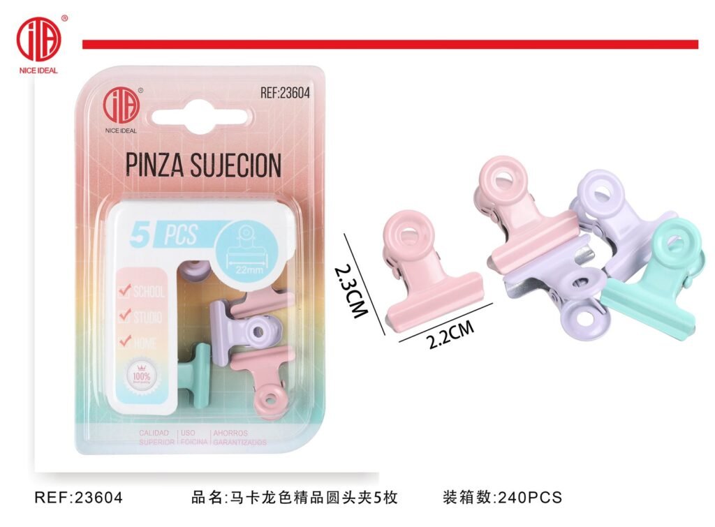 Set de 5 pinzas metálicas pastel de 22 mm