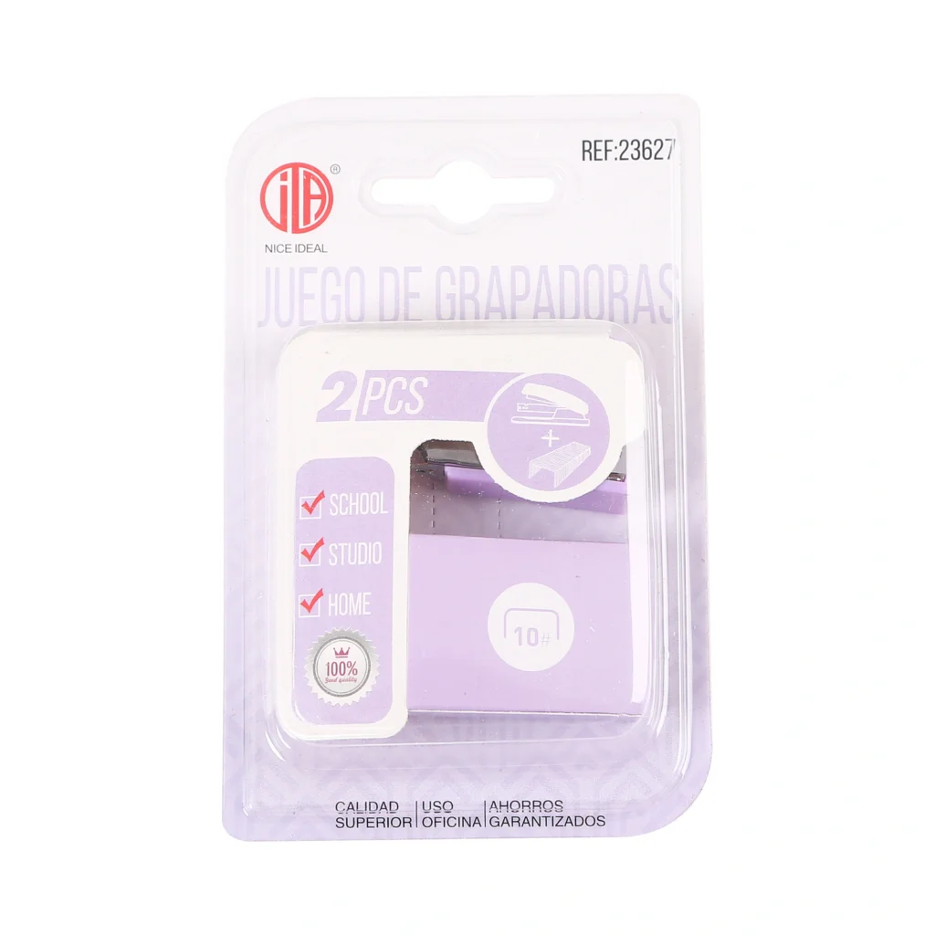 Set de mini grapadora lila con grapas SKU 23627