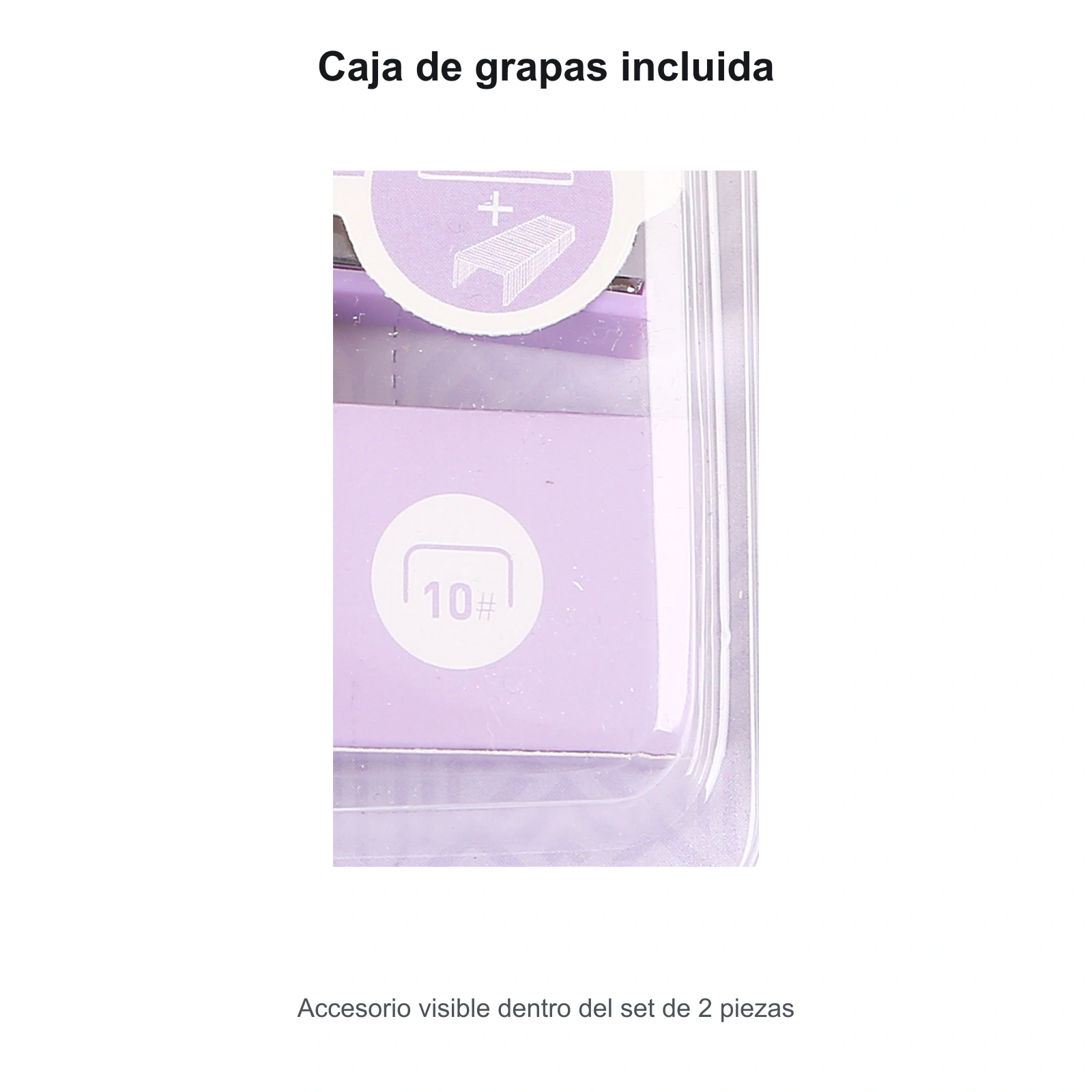 Detalle de la caja de grapas incluida en el set