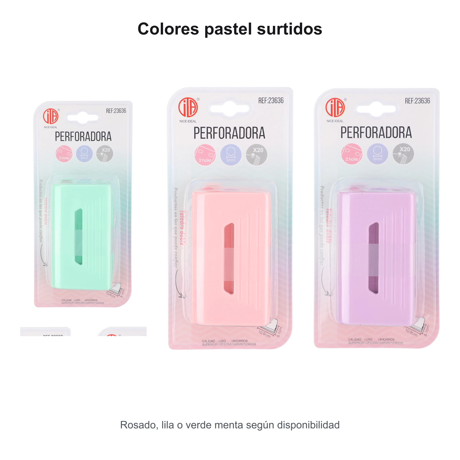 Perforadora doble en colores rosado lila y verde menta