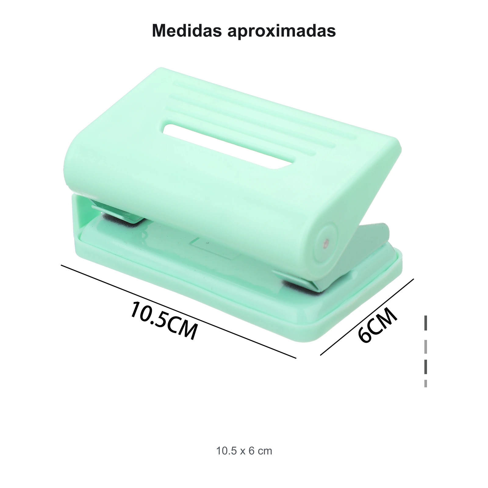 Medidas de perforadora doble de 10.5 por 6 cm