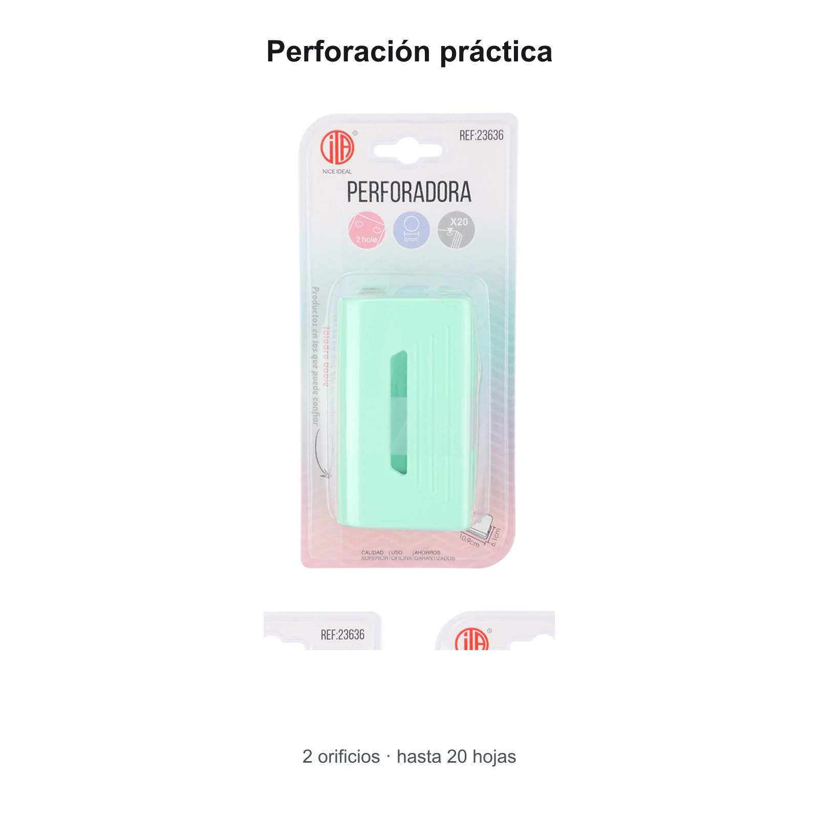 Perforadora de dos orificios para hasta 20 hojas