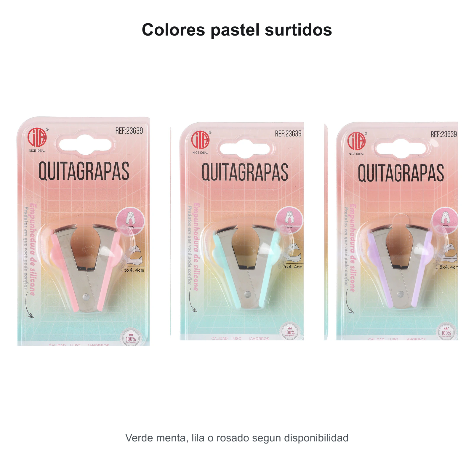 Quitagrapas compacto en colores rosado verde menta y lila