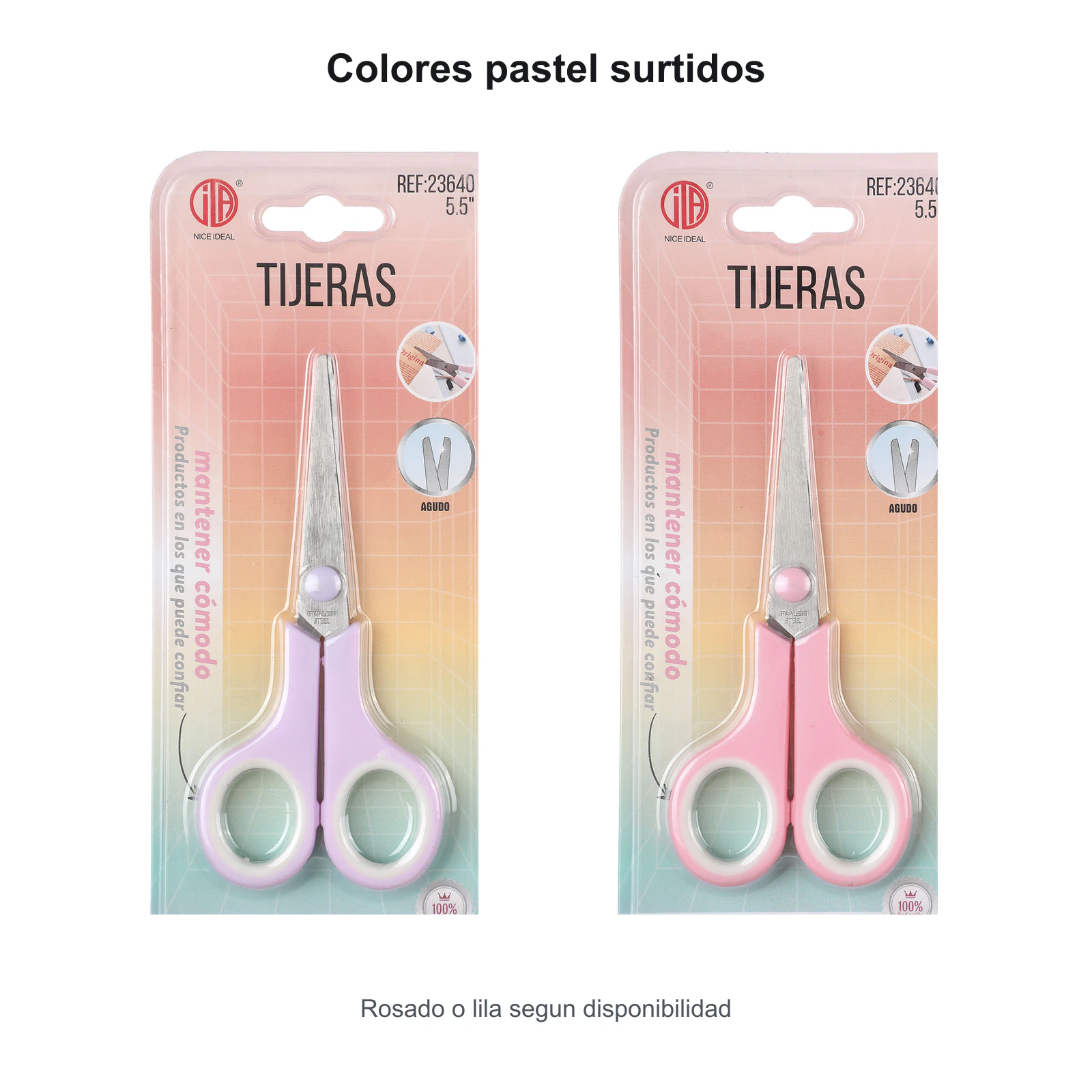 Tijeras compactas en colores rosado y lila pastel