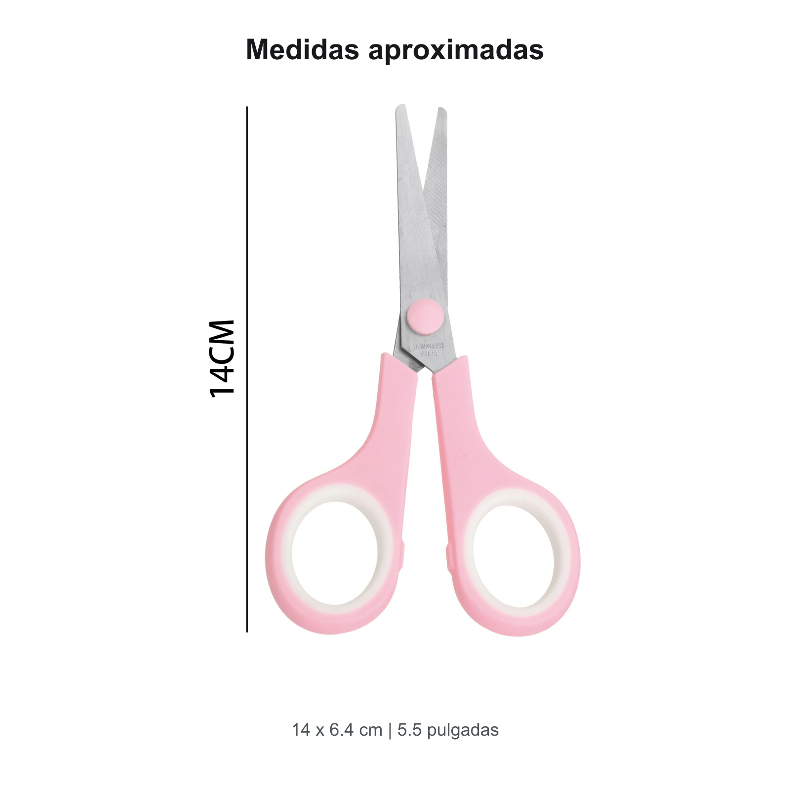 Medidas de tijeras compactas de 14 por 6.4 cm