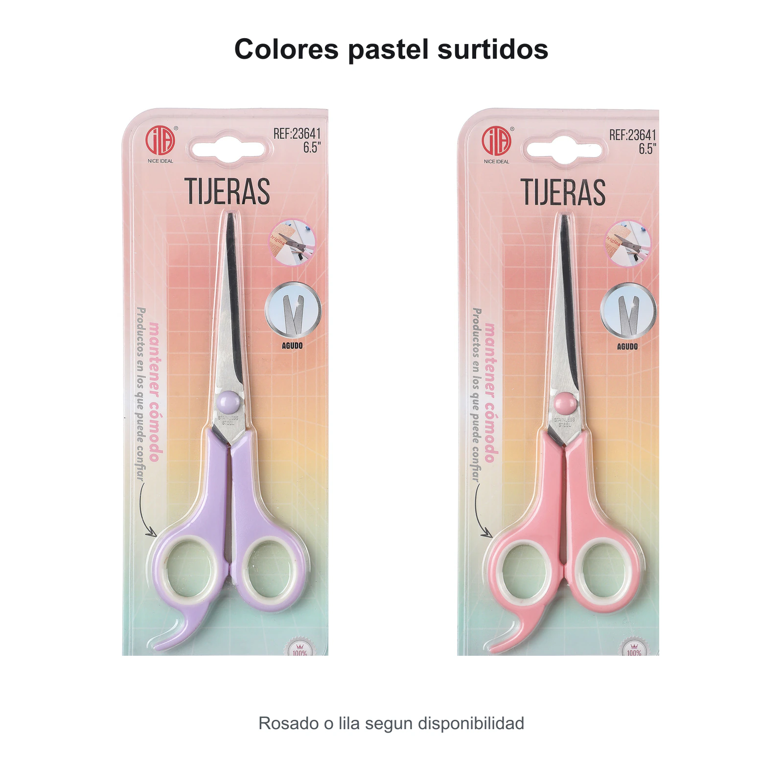 Tijeras de 6.5 pulgadas en colores lila y rosado pastel
