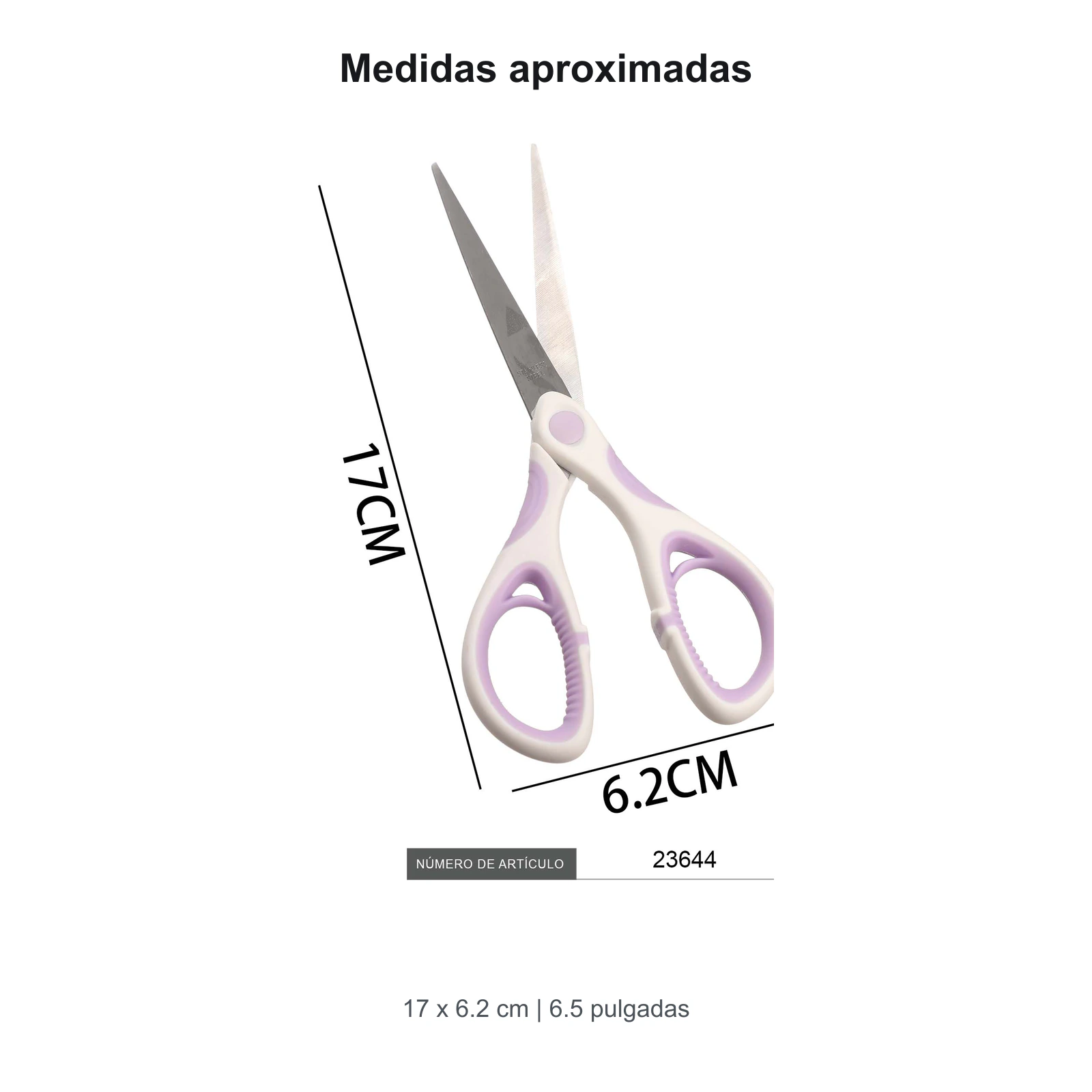 Medidas indicadas de tijeras de 17 por 6.2 cm