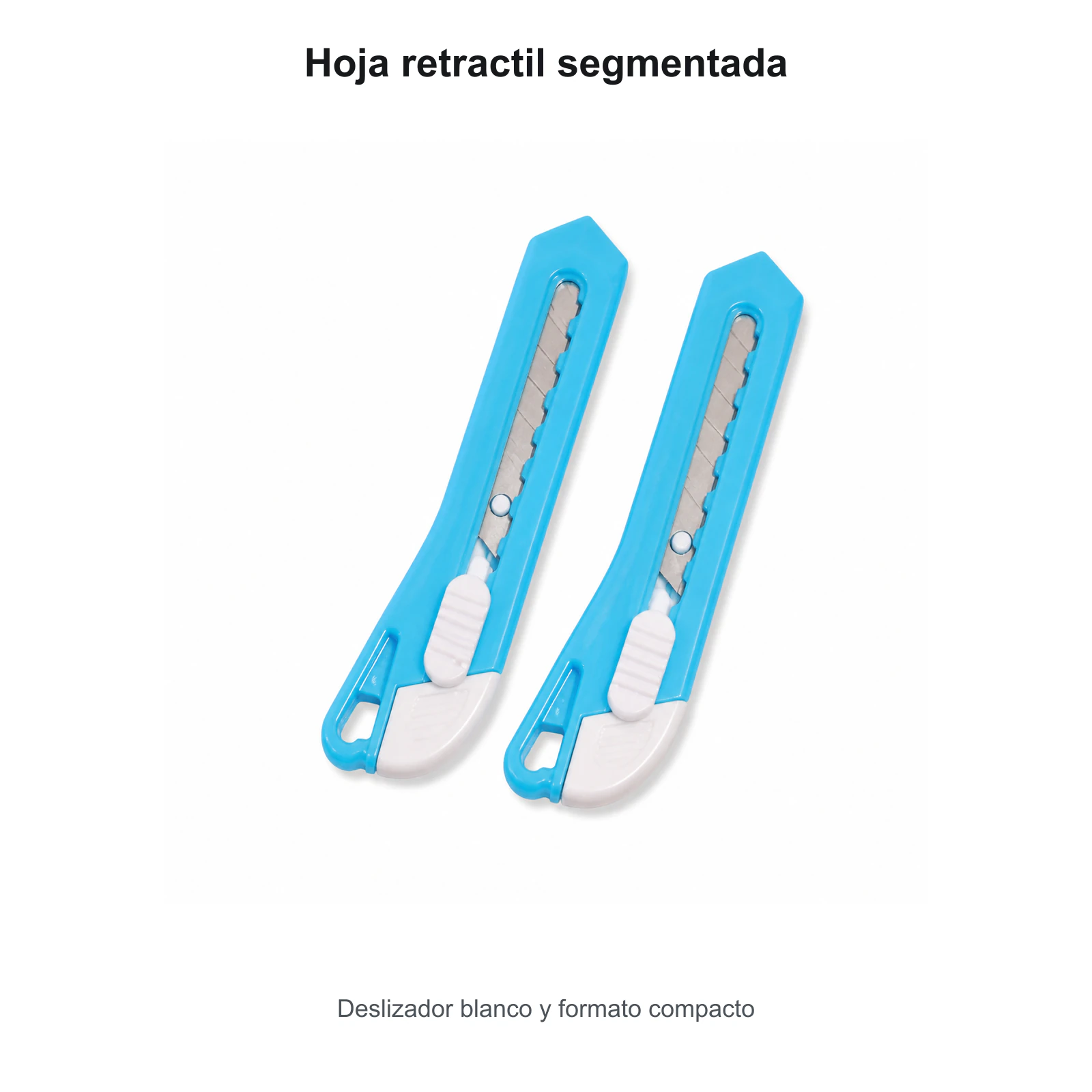 Detalle de hoja segmentada y deslizador blanco del mini cortacartón