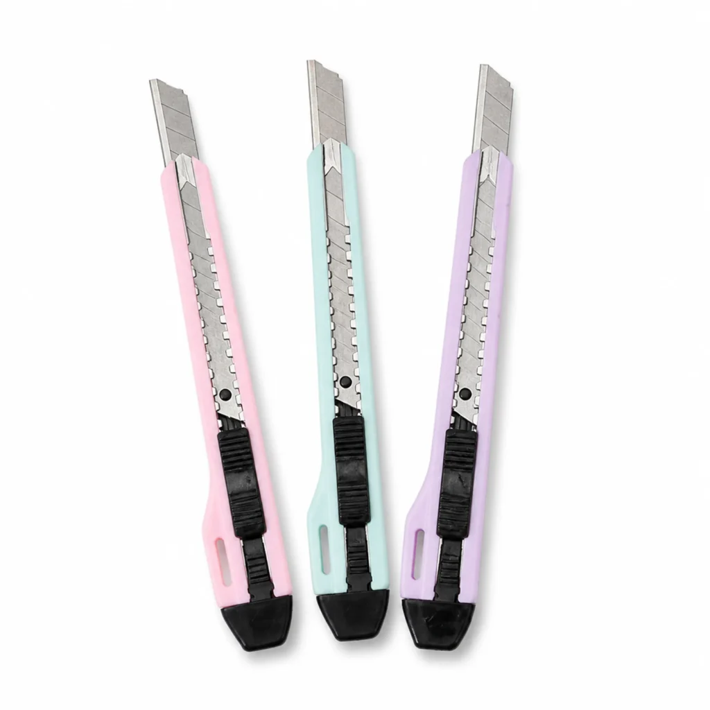Cutter estudiantil retractil de 9 mm en colores pastel