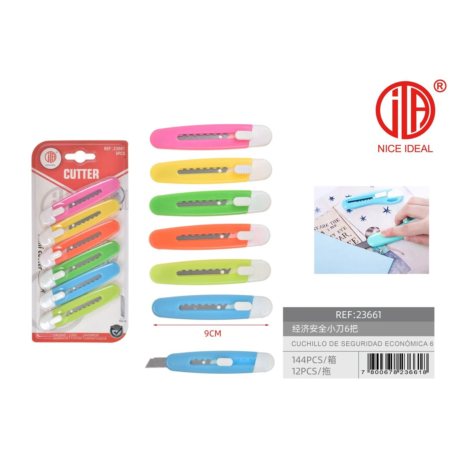 Set de 6 cutters economicos de seguridad en colores surtidos - Imagen 2