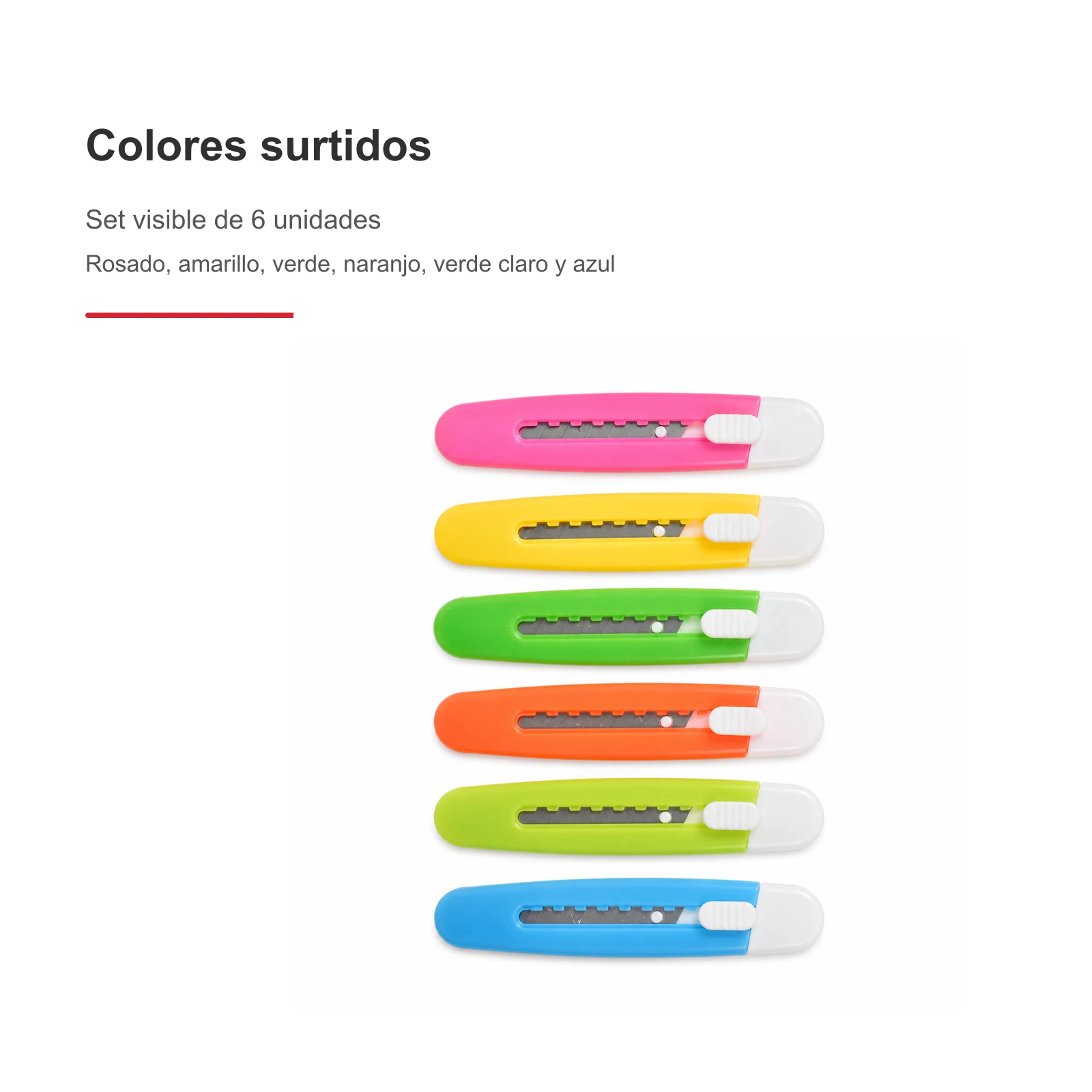 Set de 6 cutters economicos de seguridad en colores surtidos - Imagen 3