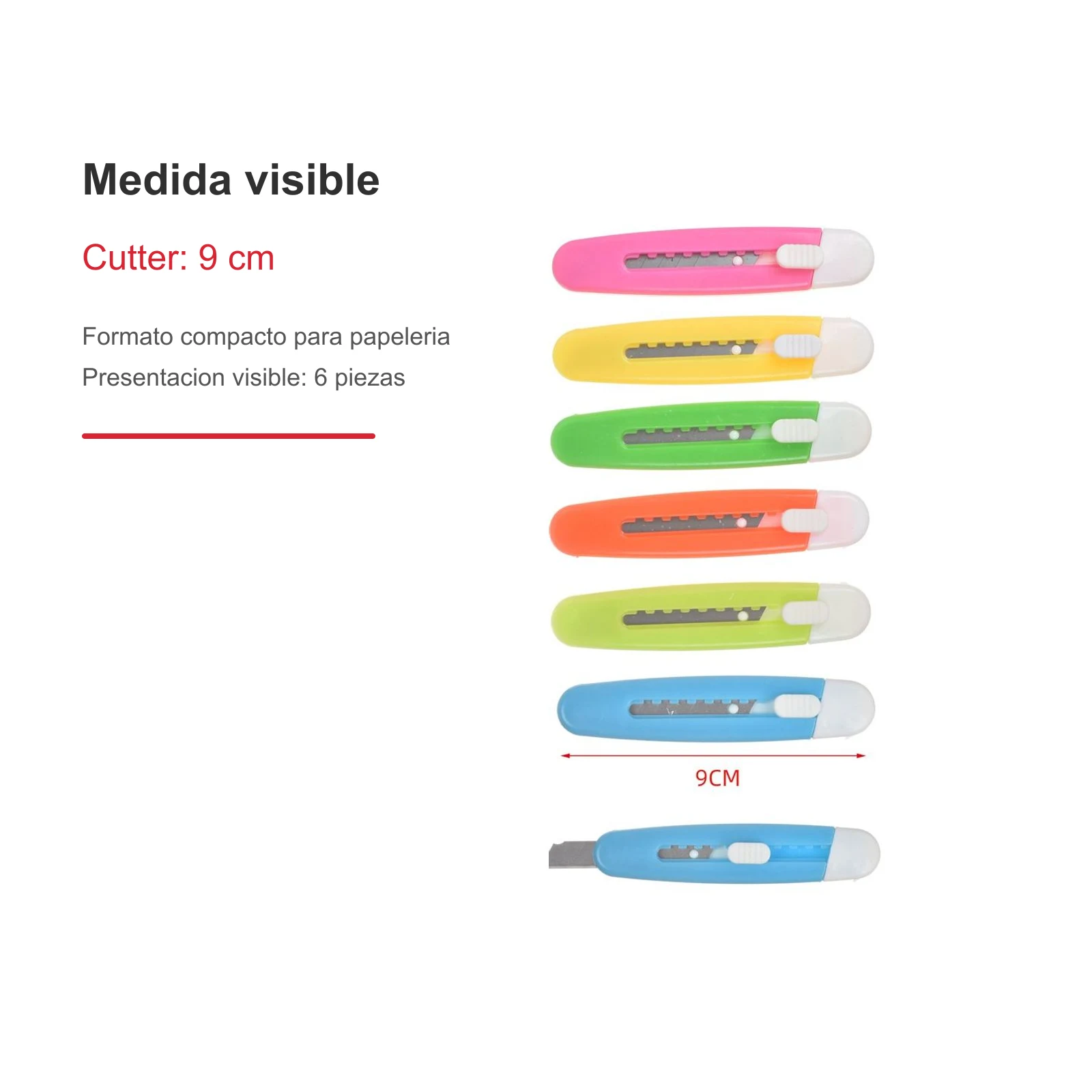 Set de 6 cutters economicos de seguridad en colores surtidos - Imagen 4
