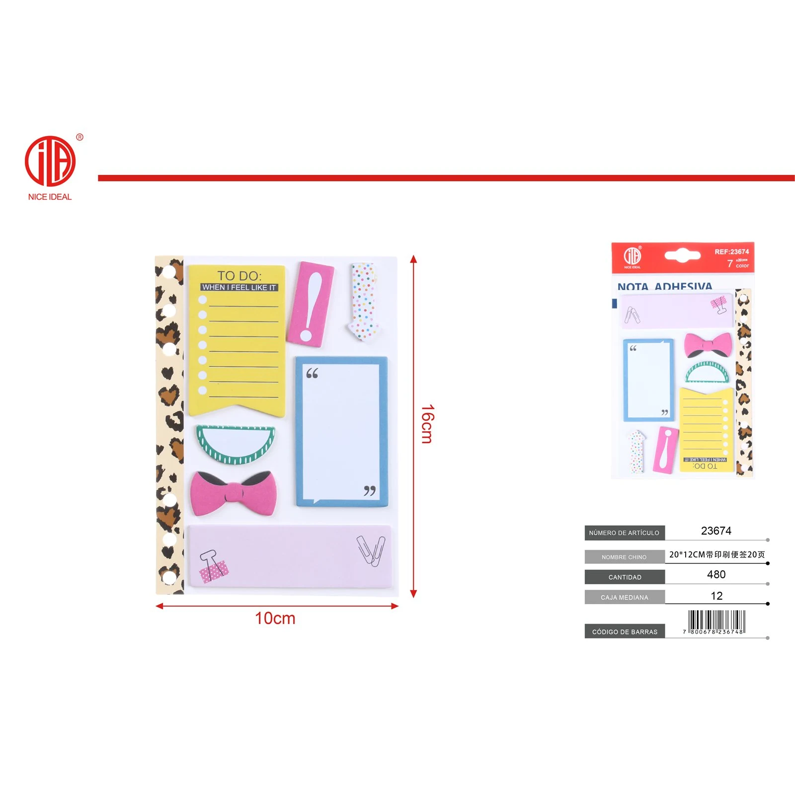 Set de notas adhesivas impresas 20 paginas 7 colores 10 x 16 cm - Imagen 2