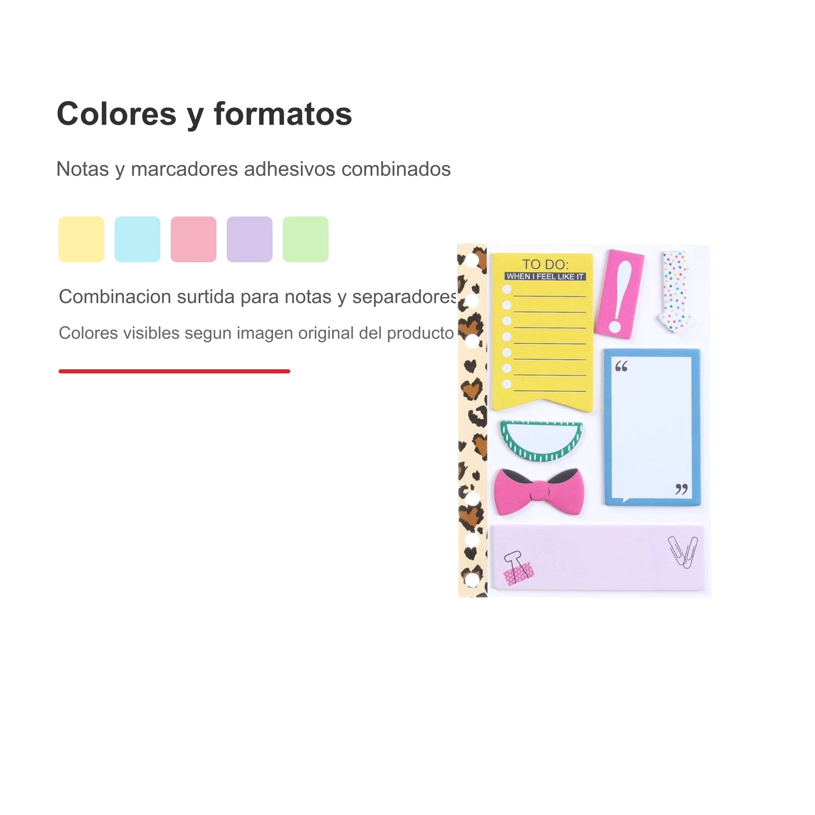 Set de notas adhesivas impresas 20 paginas 7 colores 10 x 16 cm - Imagen 3