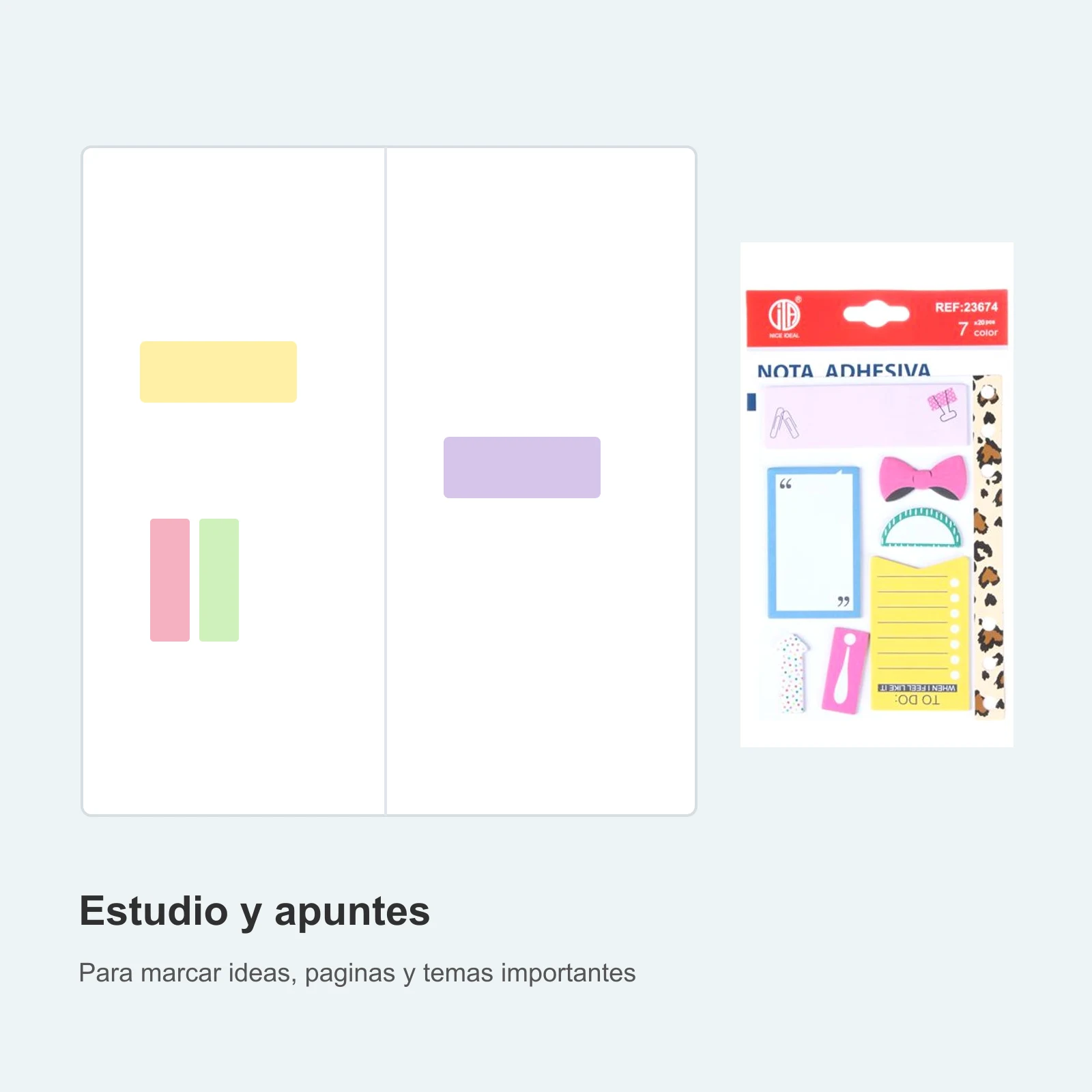 Set de notas adhesivas impresas 20 paginas 7 colores 10 x 16 cm - Imagen 6