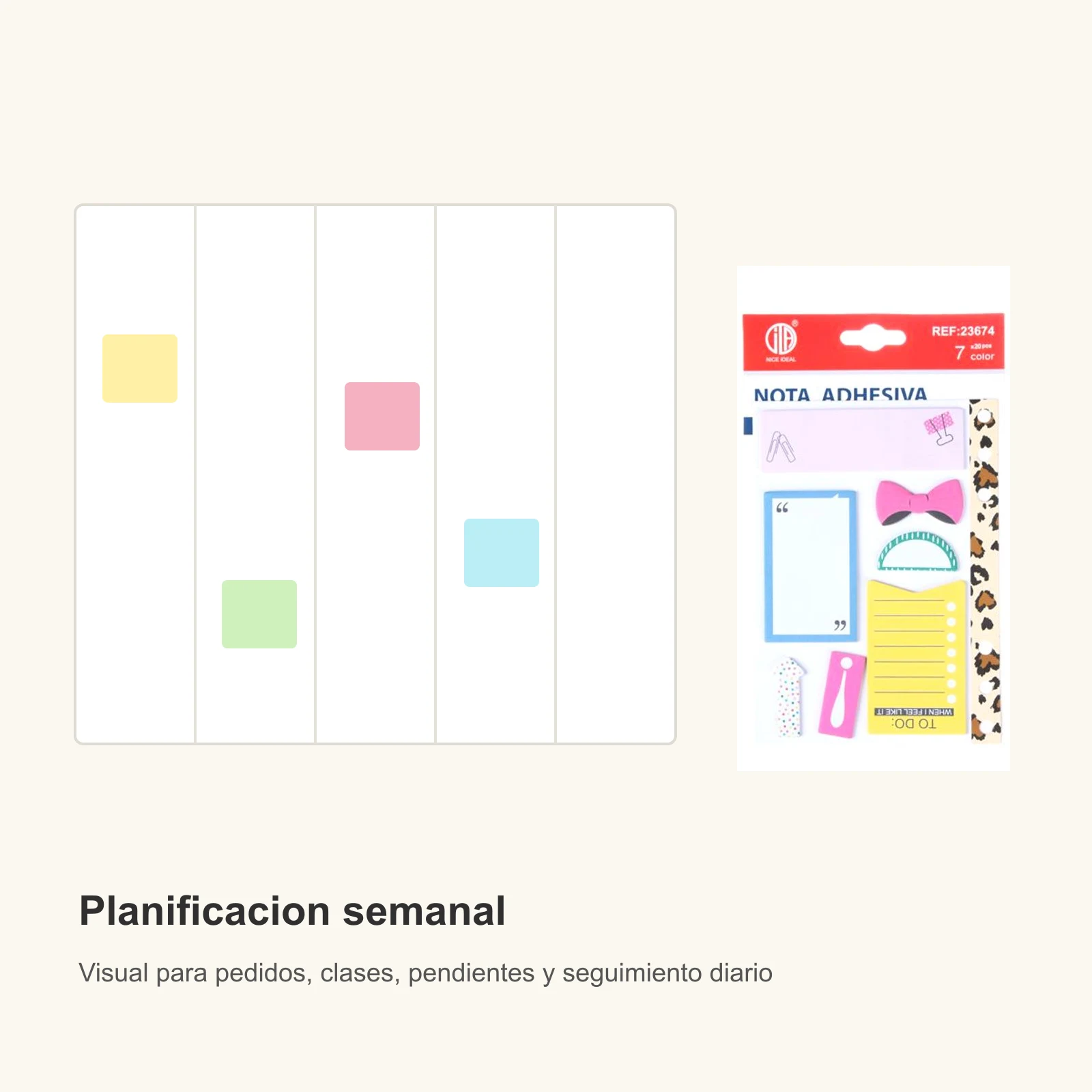 Set de notas adhesivas impresas 20 paginas 7 colores 10 x 16 cm - Imagen 8